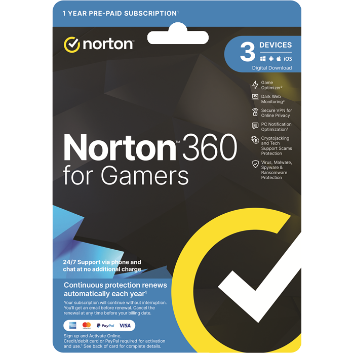 Norton 360 For Gamers: 3 Devices 1 Year